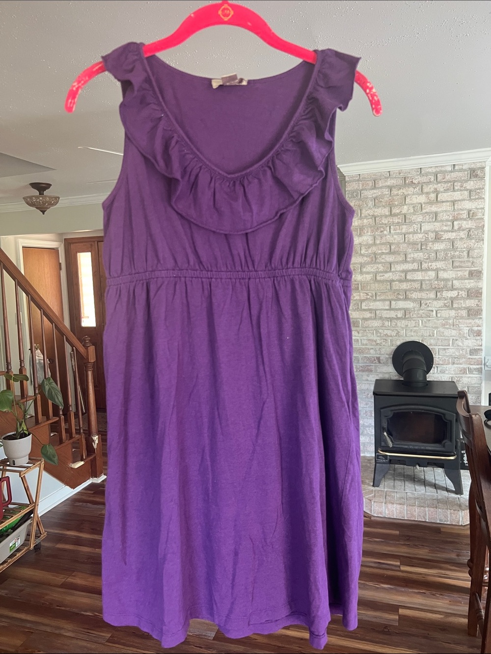 LOFT Sleeveless Purple Ruffle-Neck Dress